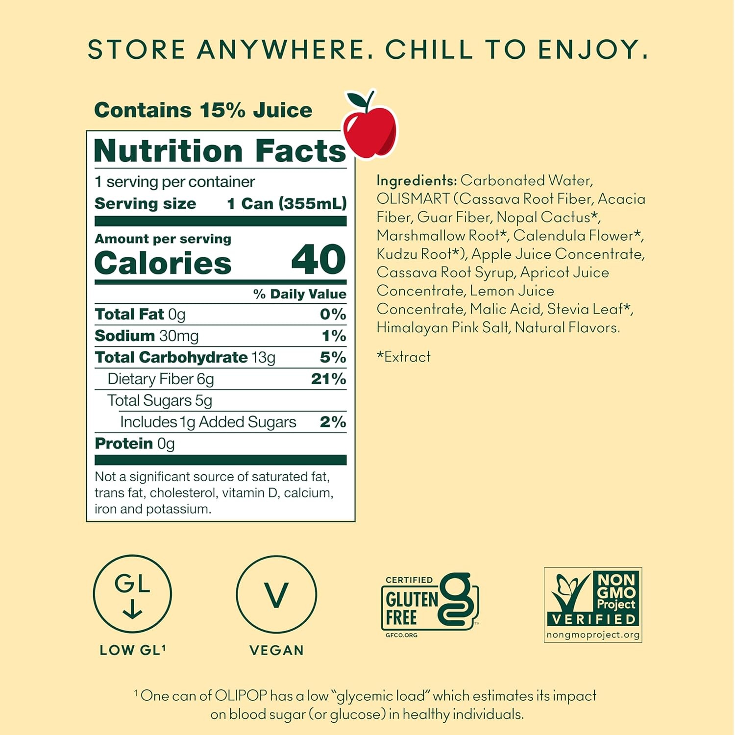 image:imageOLIPOP Prebiotic Soda Pop Raspberry Sherbet Pantry Pack Packed with Prebiotics Fiber and Botanicals Gluten Free GMO Free 12oz 12Cans Packaging May VaryApple