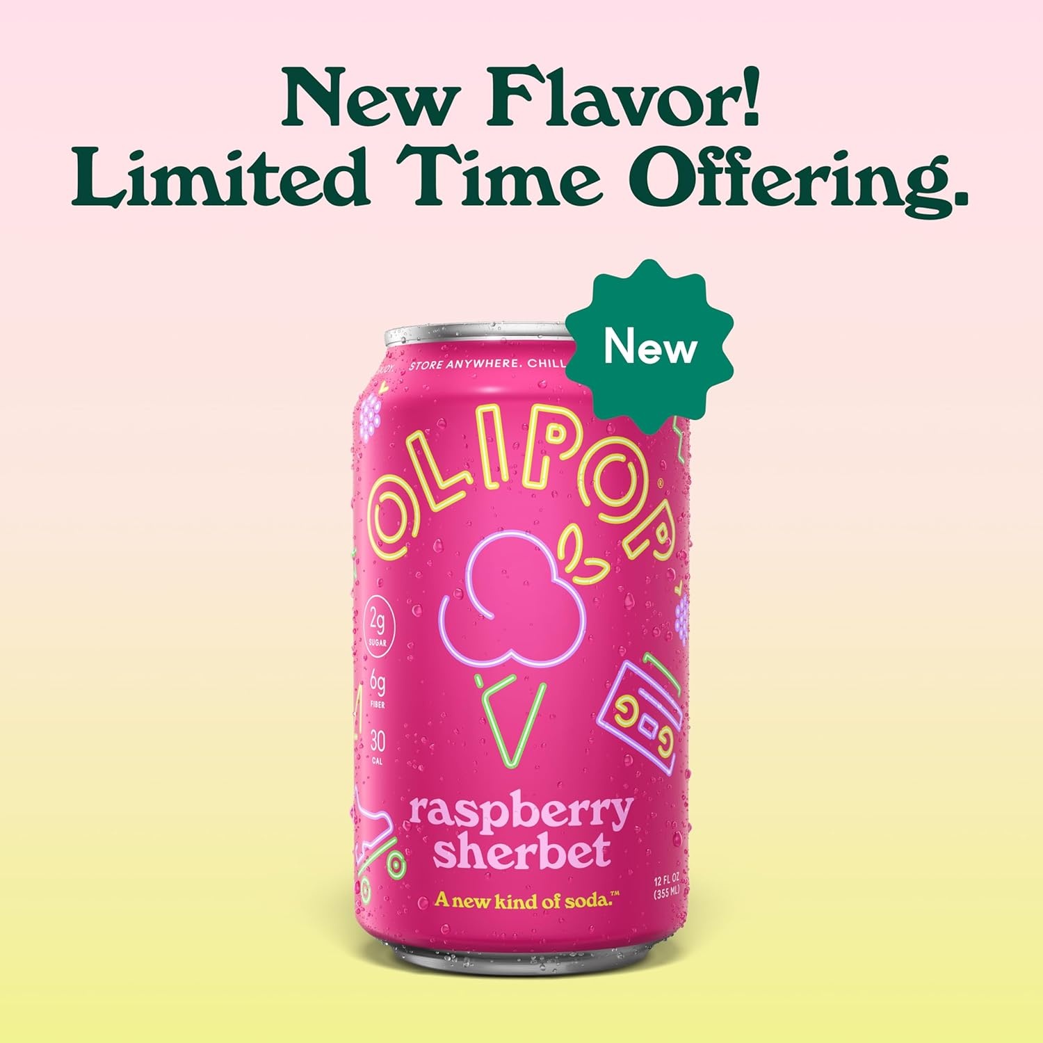 image:imageOLIPOP Prebiotic Soda Pop Raspberry Sherbet Pantry Pack Packed with Prebiotics Fiber and Botanicals Gluten Free GMO Free 12oz 12Cans Packaging May VaryRaspberry Sherbet