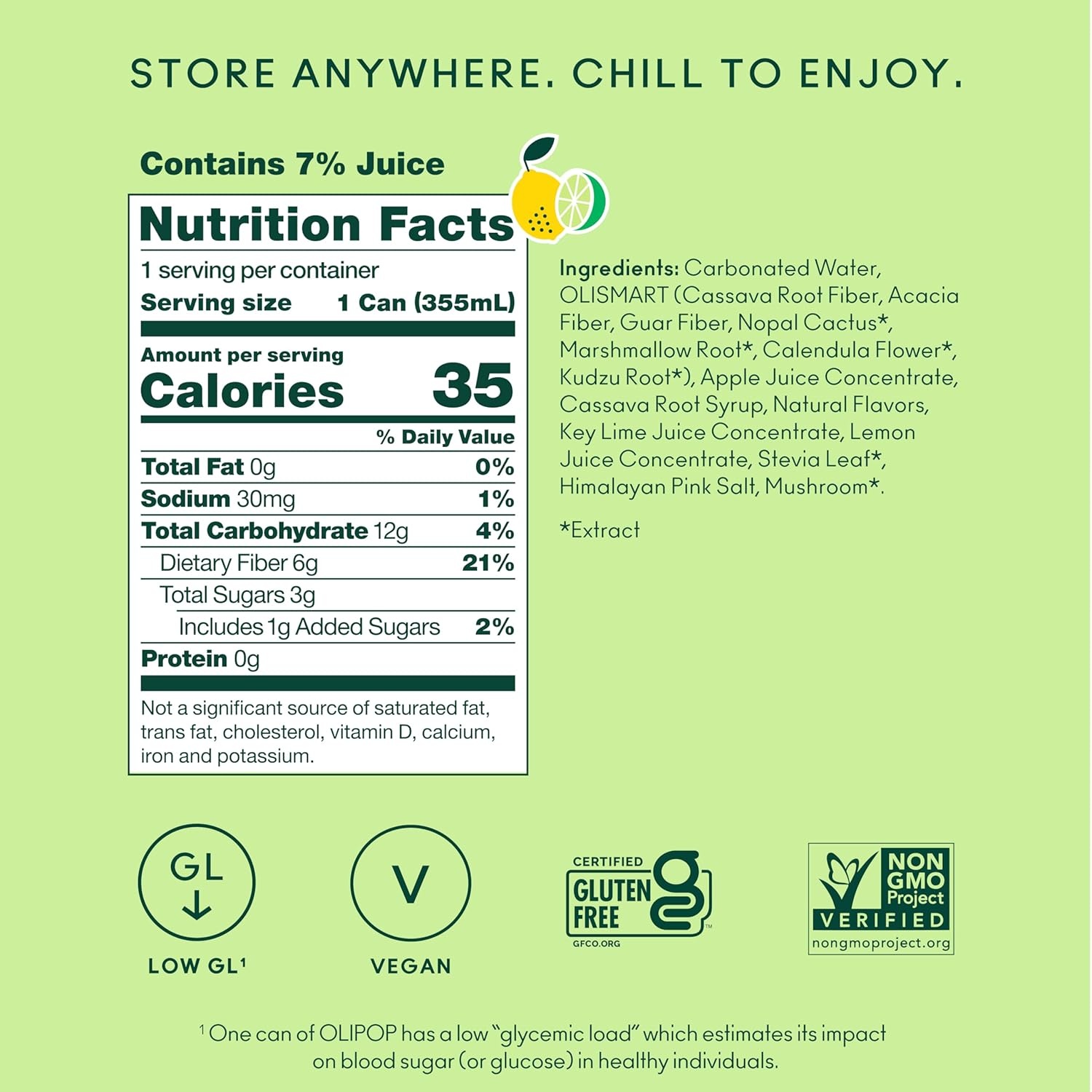 image:imageOLIPOP Prebiotic Soda Pop Raspberry Sherbet Pantry Pack Packed with Prebiotics Fiber and Botanicals Gluten Free GMO Free 12oz 12Cans Packaging May VaryLemon Lime
