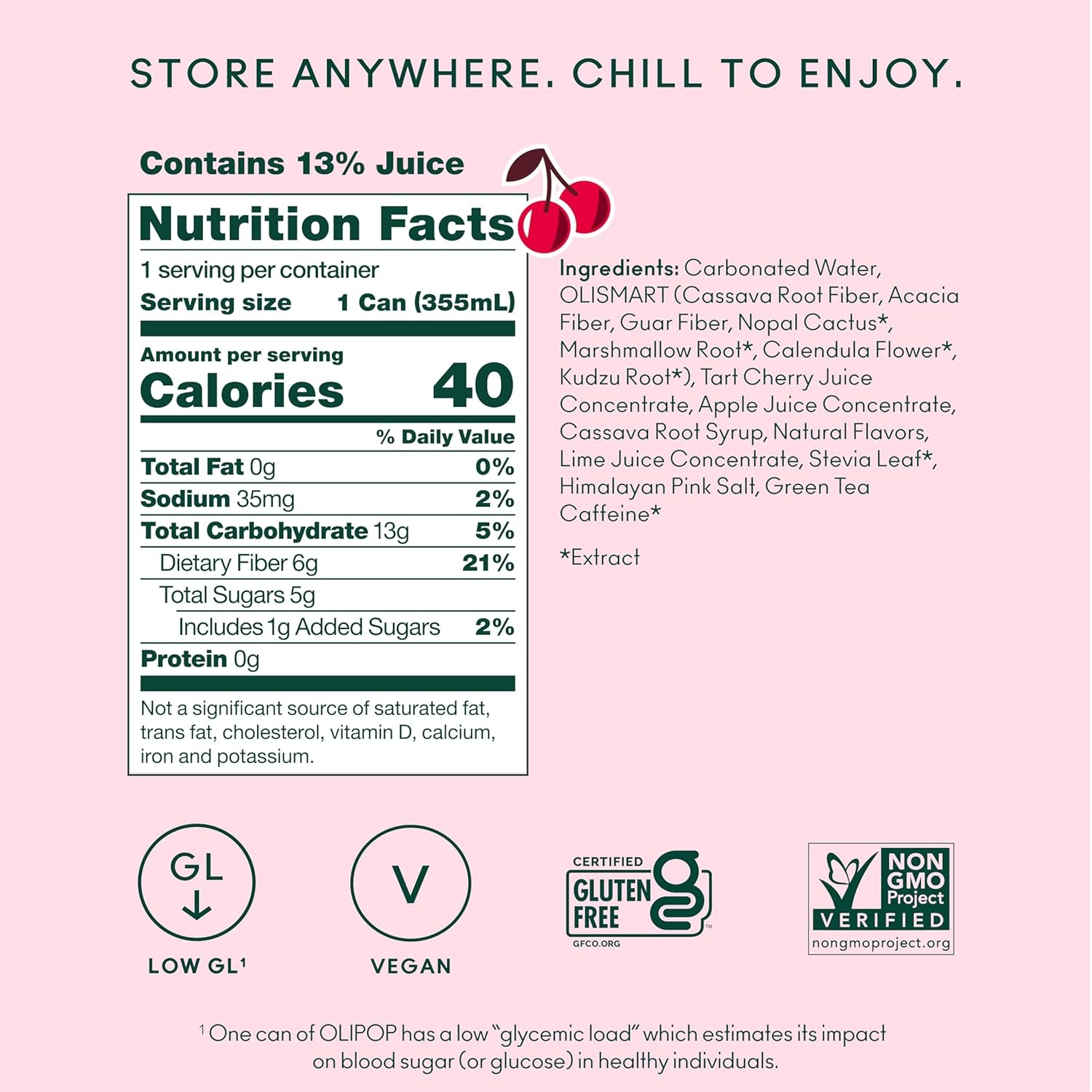 image:imageOLIPOP Prebiotic Soda Pop Raspberry Sherbet Pantry Pack Packed with Prebiotics Fiber and Botanicals Gluten Free GMO Free 12oz 12Cans Packaging May VaryCherry Cola