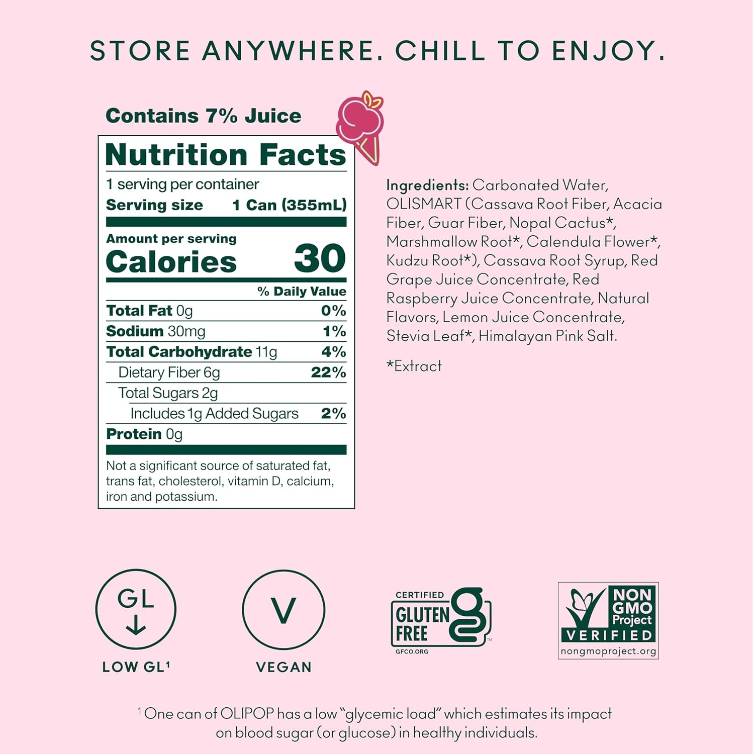 image:imageOLIPOP Prebiotic Soda Pop Raspberry Sherbet Pantry Pack Packed with Prebiotics Fiber and Botanicals Gluten Free GMO Free 12oz 12Cans Packaging May VaryRaspberry Sherbet