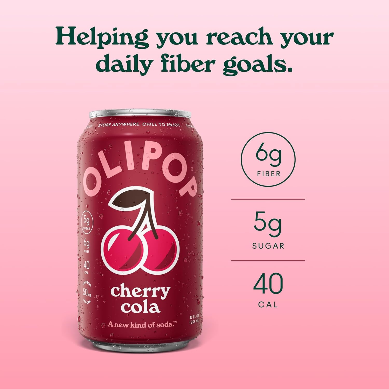 image:imageOLIPOP Prebiotic Soda Pop Raspberry Sherbet Pantry Pack Packed with Prebiotics Fiber and Botanicals Gluten Free GMO Free 12oz 12Cans Packaging May VaryCherry Cola