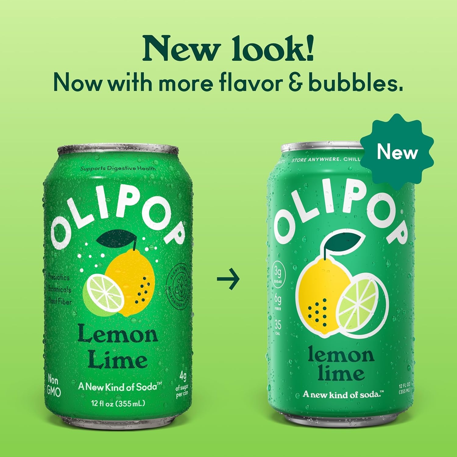 image:imageOLIPOP Prebiotic Soda Pop Raspberry Sherbet Pantry Pack Packed with Prebiotics Fiber and Botanicals Gluten Free GMO Free 12oz 12Cans Packaging May VaryLemon Lime