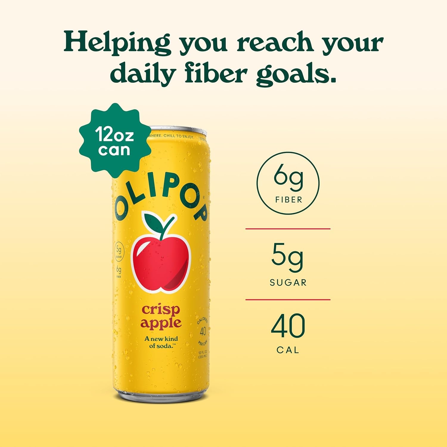 image:imageOLIPOP Sparkling Prebiotic Soda Crisp Apple Pantry Pack Packed with Prebiotics Fiber and Botanicals Gluten Free GMO Free 12oz Skinny Can 12Cans Packaging May VaryApple