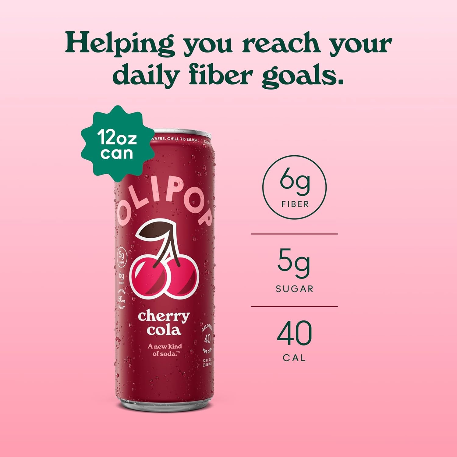 image:imageOLIPOP Sparkling Prebiotic Soda Crisp Apple Pantry Pack Packed with Prebiotics Fiber and Botanicals Gluten Free GMO Free 12oz Skinny Can 12Cans Packaging May VaryCherry Cola