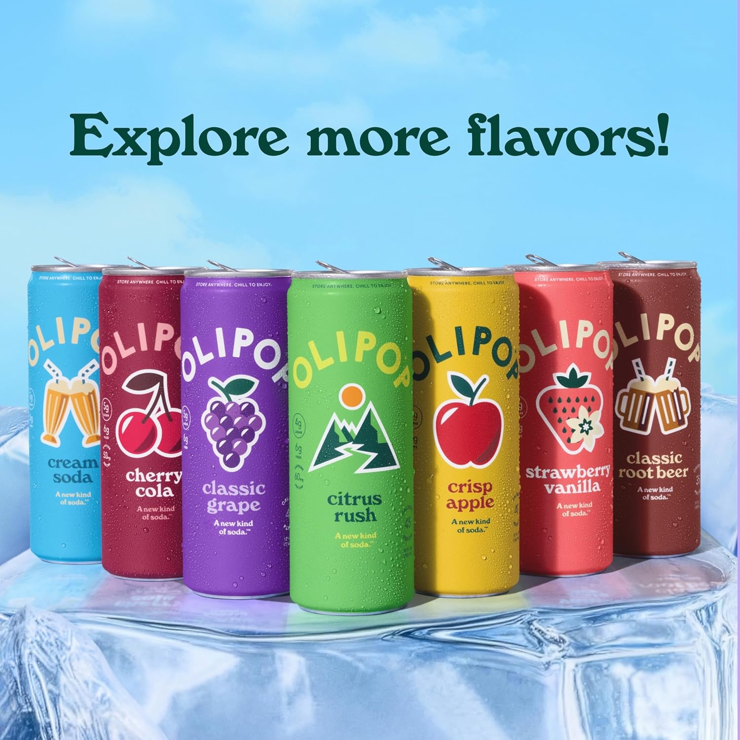 image:imageOLIPOP Sparkling Prebiotic Soda Crisp Apple Pantry Pack Packed with Prebiotics Fiber and Botanicals Gluten Free GMO Free 12oz Skinny Can 12Cans Packaging May VaryStrawberry Vanilla