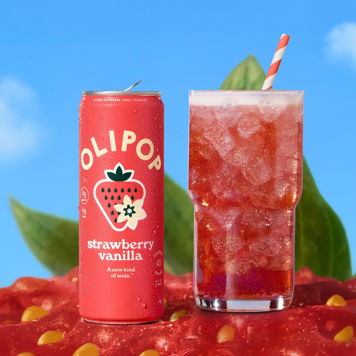 image:imageOLIPOP Sparkling Prebiotic Soda Crisp Apple Pantry Pack Packed with Prebiotics Fiber and Botanicals Gluten Free GMO Free 12oz Skinny Can 12Cans Packaging May VaryStrawberry Vanilla