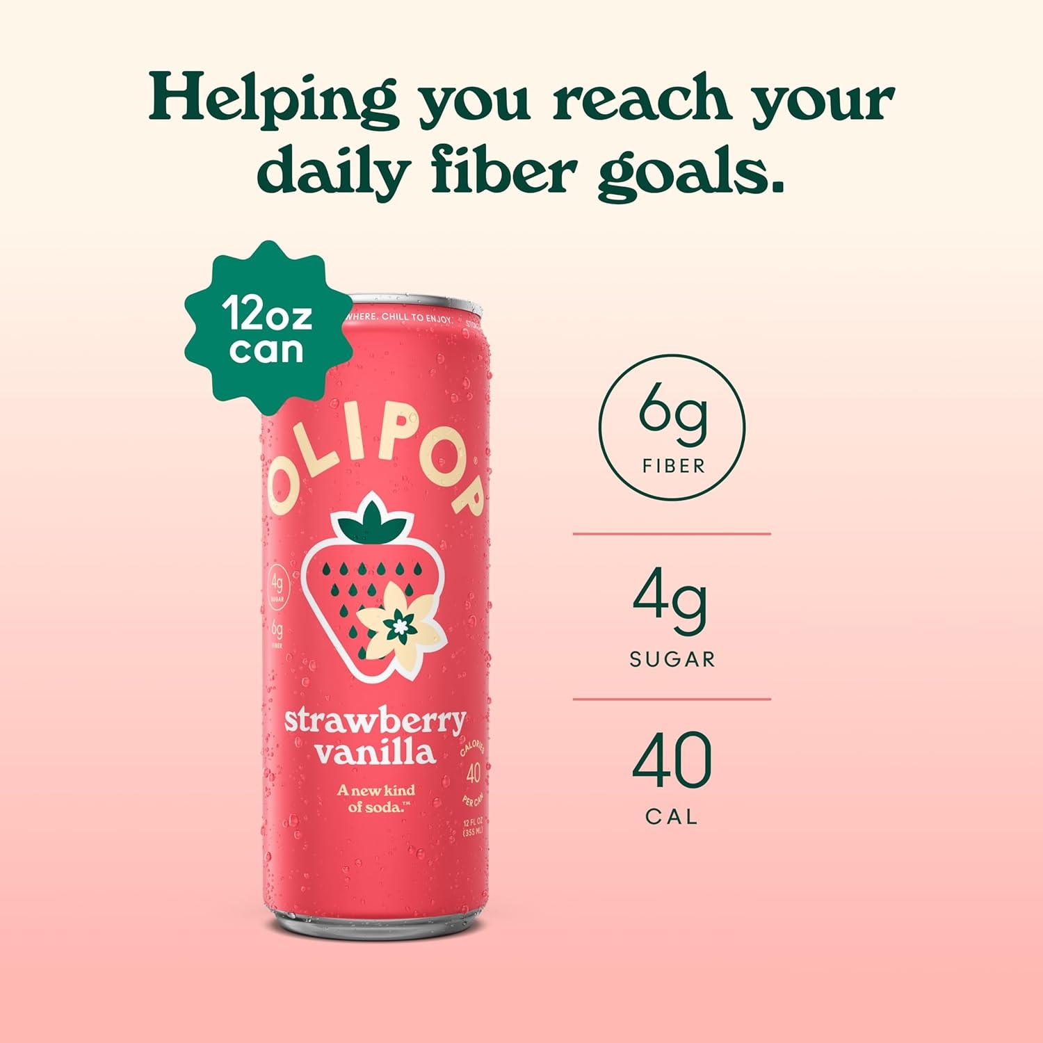 image:imageOLIPOP Sparkling Prebiotic Soda Crisp Apple Pantry Pack Packed with Prebiotics Fiber and Botanicals Gluten Free GMO Free 12oz Skinny Can 12Cans Packaging May VaryStrawberry Vanilla