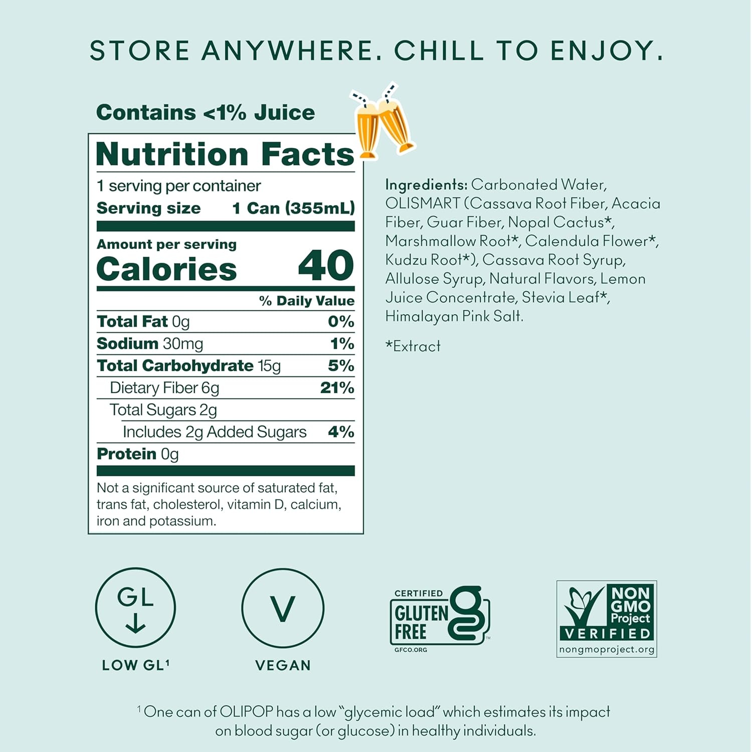 image:imageOLIPOP Sparkling Prebiotic Soda Crisp Apple Pantry Pack Packed with Prebiotics Fiber and Botanicals Gluten Free GMO Free 12oz Skinny Can 12Cans Packaging May VaryCream Soda