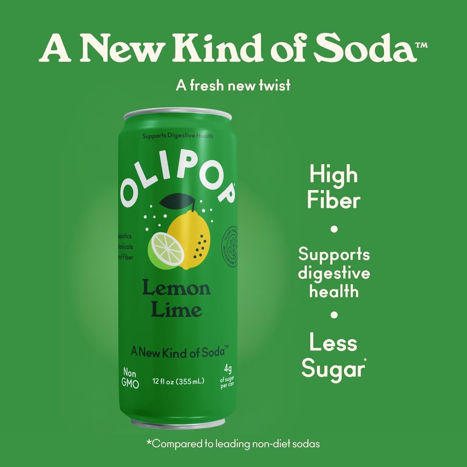 image:imageOLIPOP Sparkling Prebiotic Soda Crisp Apple Pantry Pack Packed with Prebiotics Fiber and Botanicals Gluten Free GMO Free 12oz Skinny Can 12Cans Packaging May VaryLemon Lime