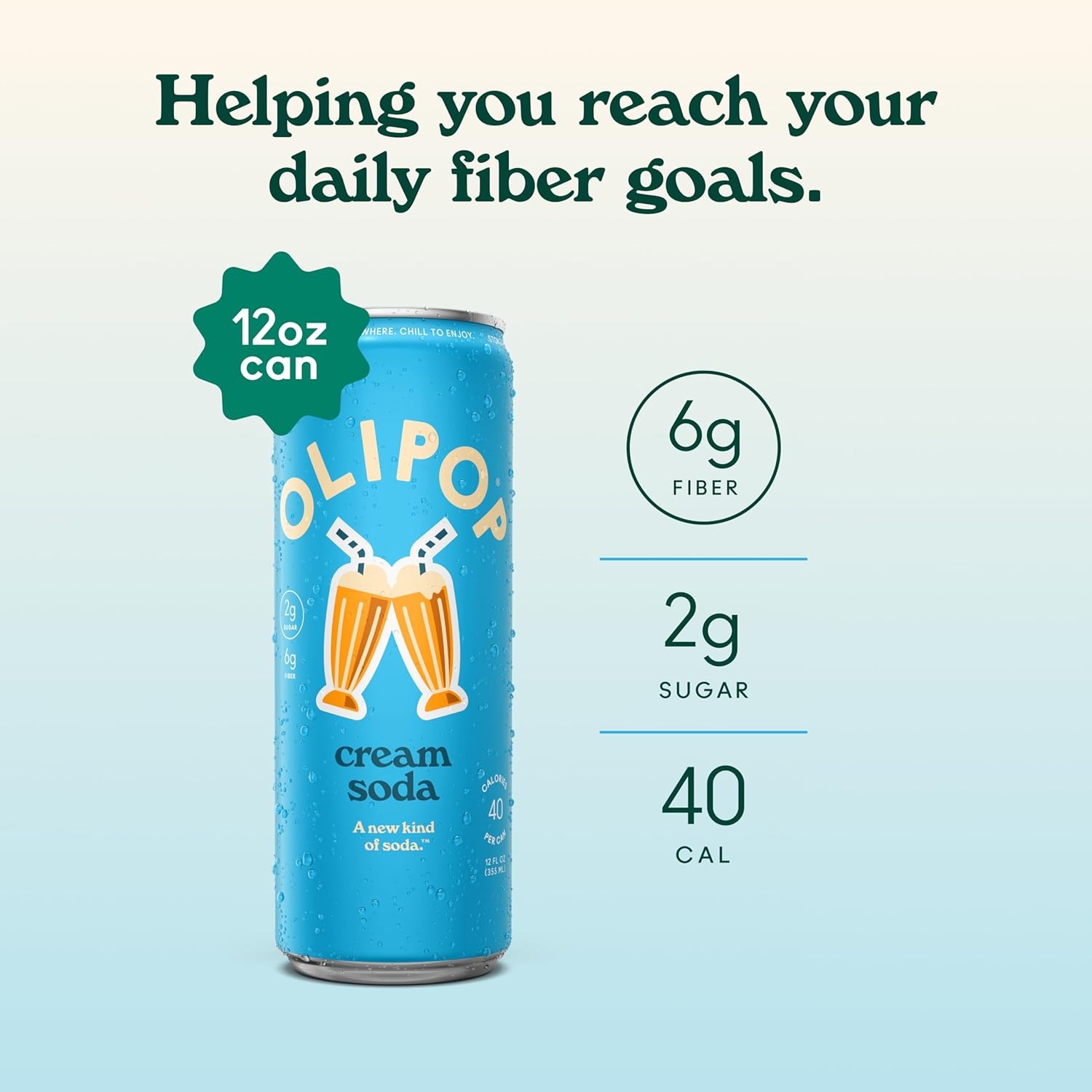 image:imageOLIPOP Sparkling Prebiotic Soda Crisp Apple Pantry Pack Packed with Prebiotics Fiber and Botanicals Gluten Free GMO Free 12oz Skinny Can 12Cans Packaging May VaryCream Soda