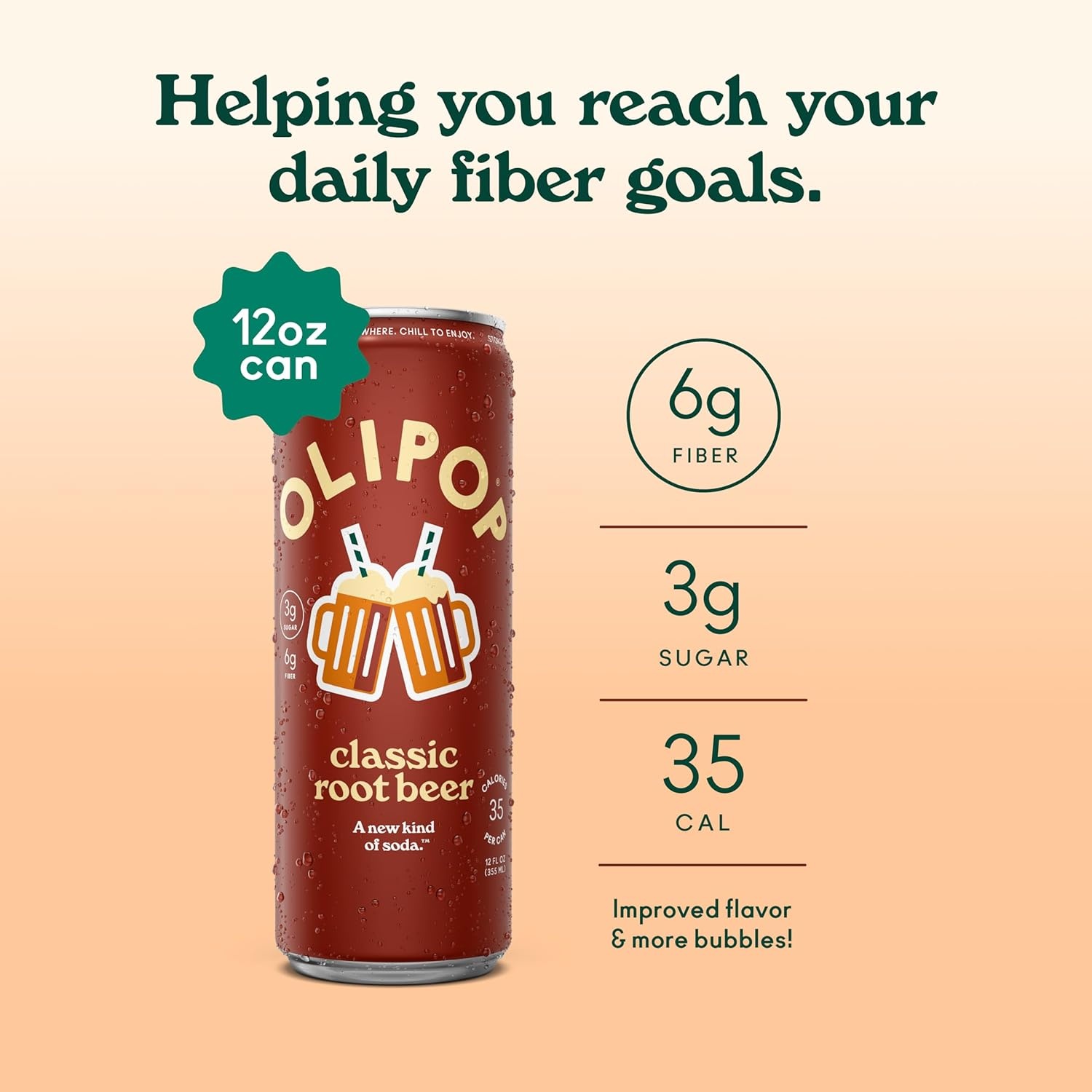 image:imageOLIPOP Sparkling Prebiotic Soda Crisp Apple Pantry Pack Packed with Prebiotics Fiber and Botanicals Gluten Free GMO Free 12oz Skinny Can 12Cans Packaging May VaryClassic Root Beer