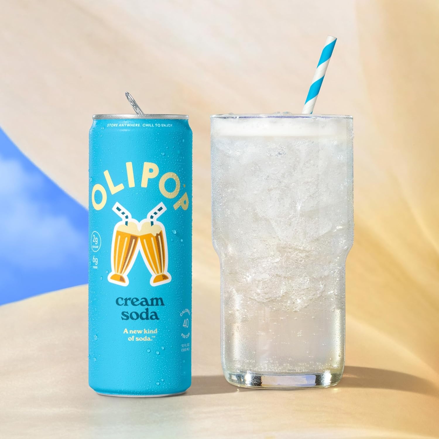 image:imageOLIPOP Sparkling Prebiotic Soda Crisp Apple Pantry Pack Packed with Prebiotics Fiber and Botanicals Gluten Free GMO Free 12oz Skinny Can 12Cans Packaging May VaryCream Soda