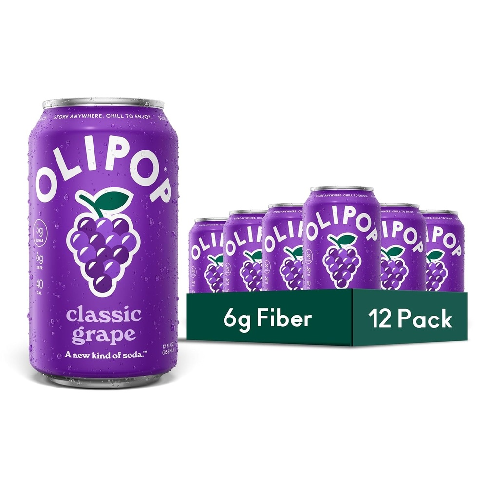 image:imageOLIPOP Prebiotic Soda Pop Raspberry Sherbet Pantry Pack Packed with Prebiotics Fiber and Botanicals Gluten Free GMO Free 12oz 12Cans Packaging May VaryGrape
