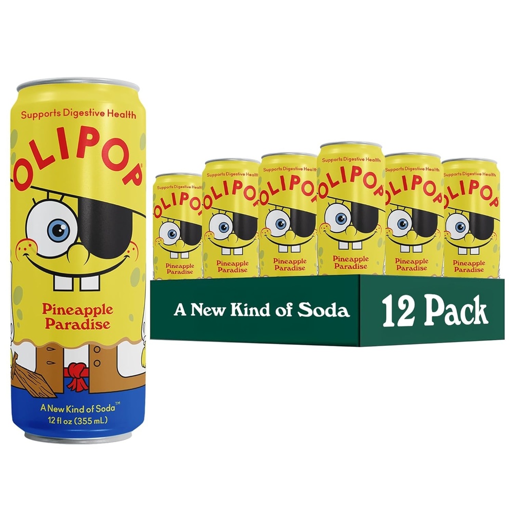 image:imageOLIPOP Prebiotic Soda Pop Raspberry Sherbet Pantry Pack Packed with Prebiotics Fiber and Botanicals Gluten Free GMO Free 12oz 12Cans Packaging May VarySpongeBob Pineapple Paradise