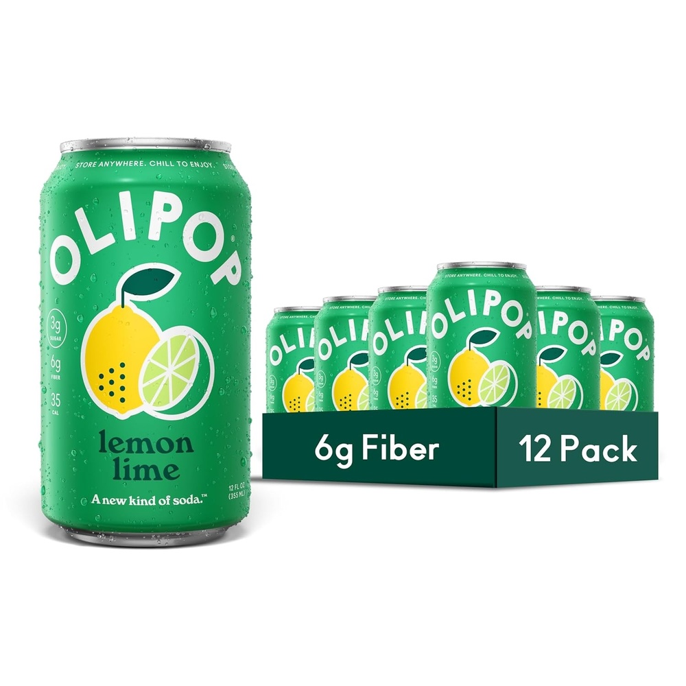 image:imageOLIPOP Prebiotic Soda Pop Raspberry Sherbet Pantry Pack Packed with Prebiotics Fiber and Botanicals Gluten Free GMO Free 12oz 12Cans Packaging May VaryLemon Lime