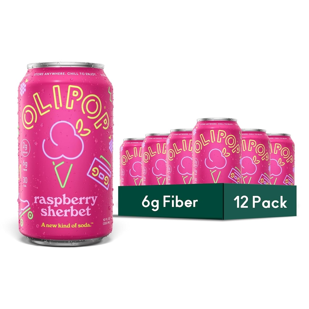 image:imageOLIPOP Prebiotic Soda Pop Raspberry Sherbet Pantry Pack Packed with Prebiotics Fiber and Botanicals Gluten Free GMO Free 12oz 12Cans Packaging May VaryRaspberry Sherbet