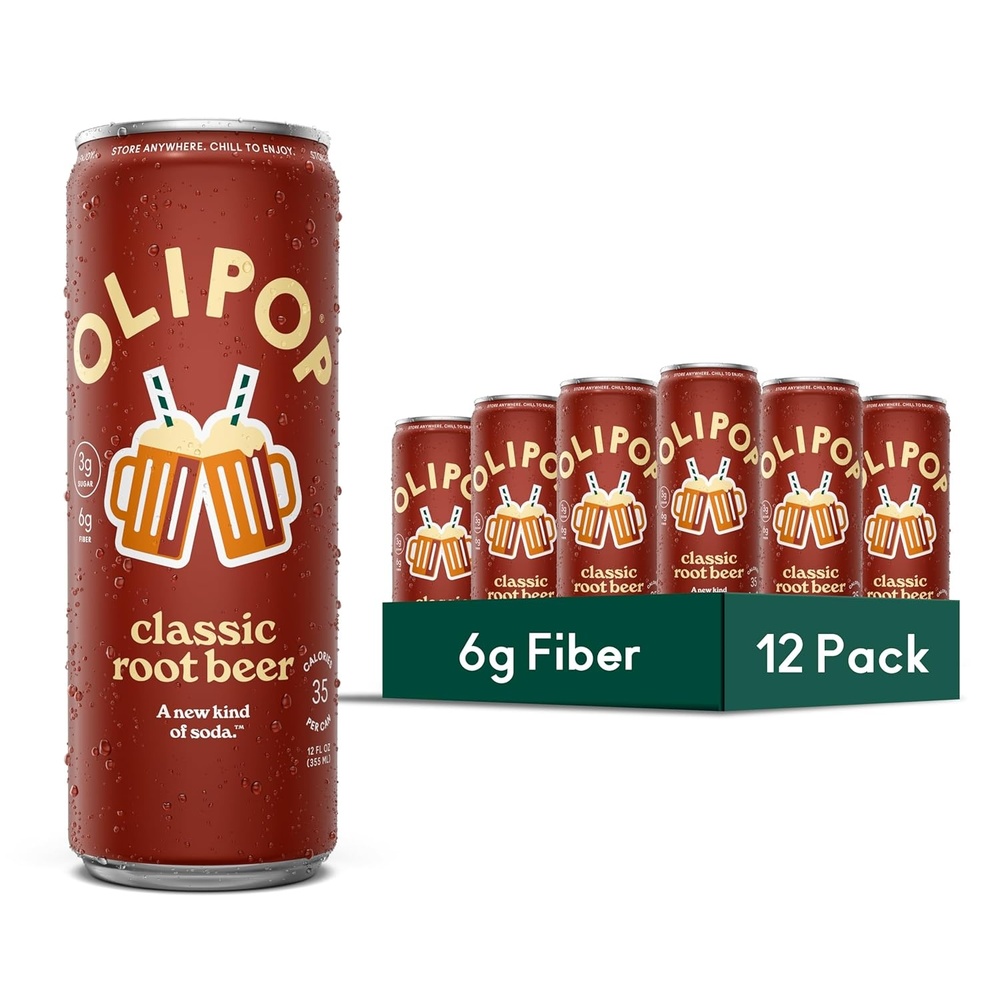 image:imageOLIPOP Sparkling Prebiotic Soda Crisp Apple Pantry Pack Packed with Prebiotics Fiber and Botanicals Gluten Free GMO Free 12oz Skinny Can 12Cans Packaging May VaryClassic Root Beer