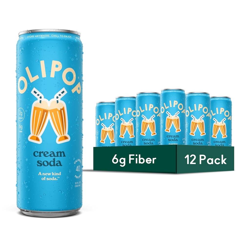 image:imageOLIPOP Sparkling Prebiotic Soda Crisp Apple Pantry Pack Packed with Prebiotics Fiber and Botanicals Gluten Free GMO Free 12oz Skinny Can 12Cans Packaging May VaryCream Soda