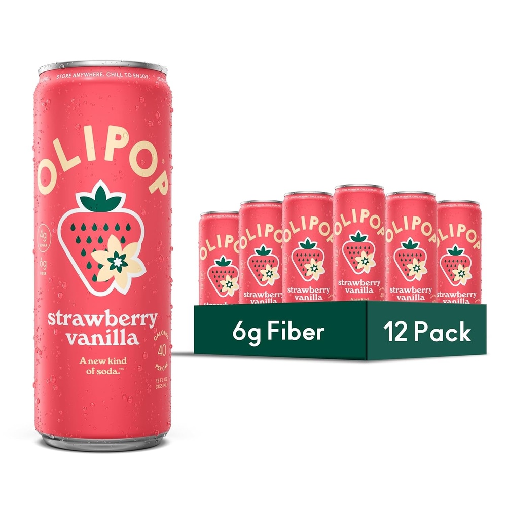 image:imageOLIPOP Sparkling Prebiotic Soda Crisp Apple Pantry Pack Packed with Prebiotics Fiber and Botanicals Gluten Free GMO Free 12oz Skinny Can 12Cans Packaging May VaryStrawberry Vanilla