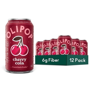 OLIPOP Prebiotic Soda Pop, Raspberry Sherbet, Pantry Pack Packed with Prebiotics, Fiber, and Botanicals, Gluten Free, GMO Free, 12oz (12-Cans) (Packaging May Vary)(Cherry Cola)
