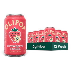 OLIPOP Prebiotic Soda Pop, Raspberry Sherbet, Pantry Pack Packed with Prebiotics, Fiber, and Botanicals, Gluten Free, GMO Free, 12oz (12-Cans) (Packaging May Vary)(Strawberry Vanilla)