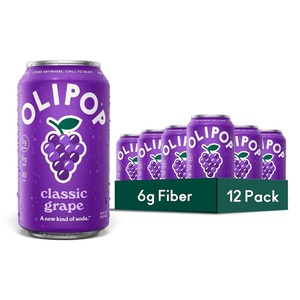 OLIPOP Prebiotic Soda Pop, Raspberry Sherbet, Pantry Pack Packed with Prebiotics, Fiber, and Botanicals, Gluten Free, GMO Free, 12oz (12-Cans) (Packaging May Vary)(Grape)