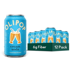 OLIPOP Prebiotic Soda Pop, Raspberry Sherbet, Pantry Pack Packed with Prebiotics, Fiber, and Botanicals, Gluten Free, GMO Free, 12oz (12-Cans) (Packaging May Vary)(Cream Soda)