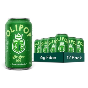 OLIPOP Prebiotic Soda Pop, Raspberry Sherbet, Pantry Pack Packed with Prebiotics, Fiber, and Botanicals, Gluten Free, GMO Free, 12oz (12-Cans) (Packaging May Vary)(Ginger Ale)