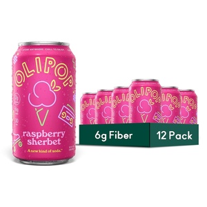 OLIPOP Prebiotic Soda Pop, Raspberry Sherbet, Pantry Pack Packed with Prebiotics, Fiber, and Botanicals, Gluten Free, GMO Free, 12oz (12-Cans) (Packaging May Vary)(Raspberry Sherbet)